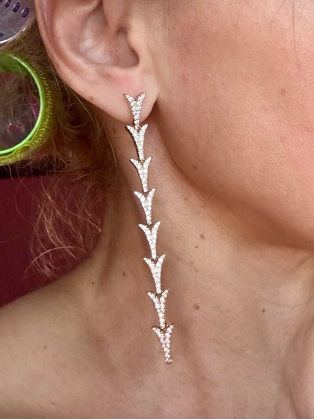 Sterling Silver Crystal Branch Drop Earrings in Gold m Like New. Dragon tail.